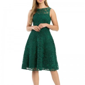 레이디 패션 민소매 녹색 미디 레이스 드레스